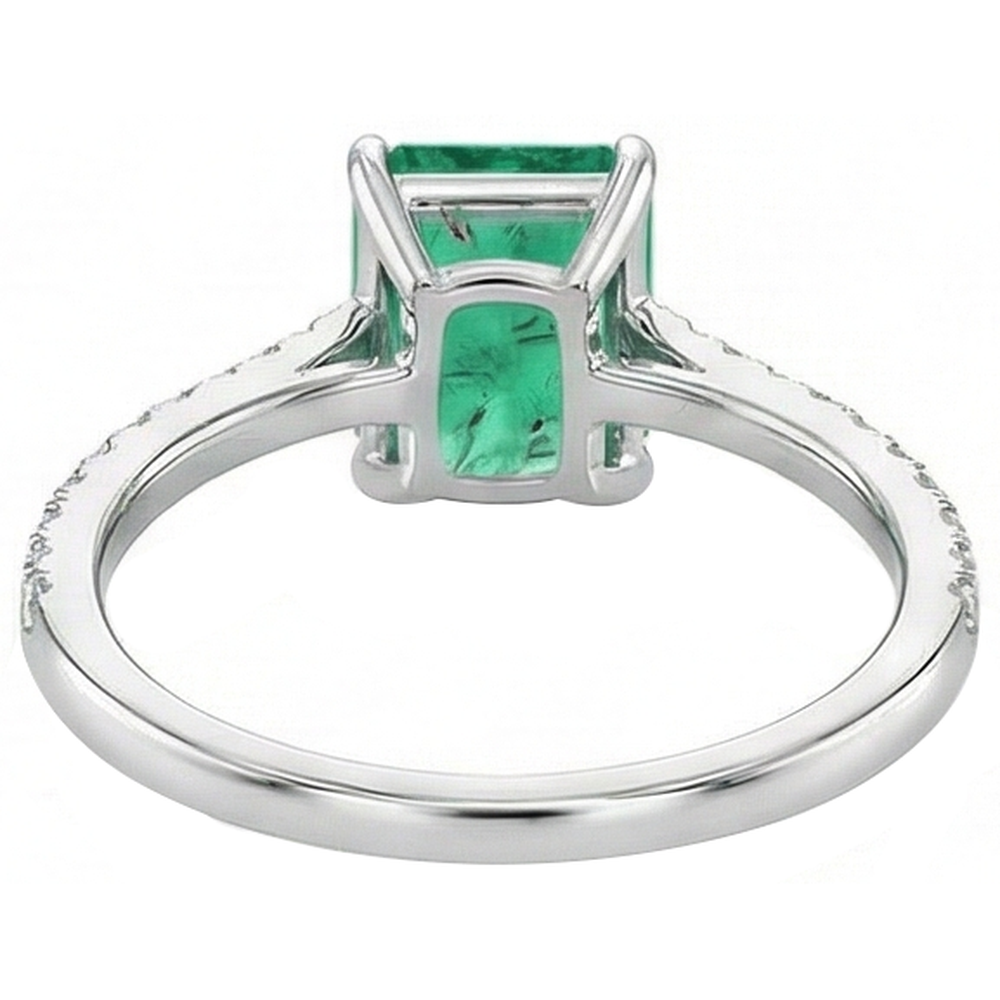 Colombian Green Emerald & Natural Earth Mined Diamond 3.60 Carats Gemstone Ring White Gold 14K