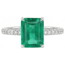Colombian Green Emerald & Natural Earth Mined Diamond 3.60 Carats Gemstone Ring White Gold 14K