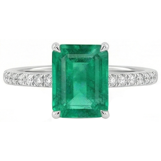 Colombian Green Emerald & Natural Earth Mined Diamond 3.60 Carats Gemstone Ring White Gold 14K