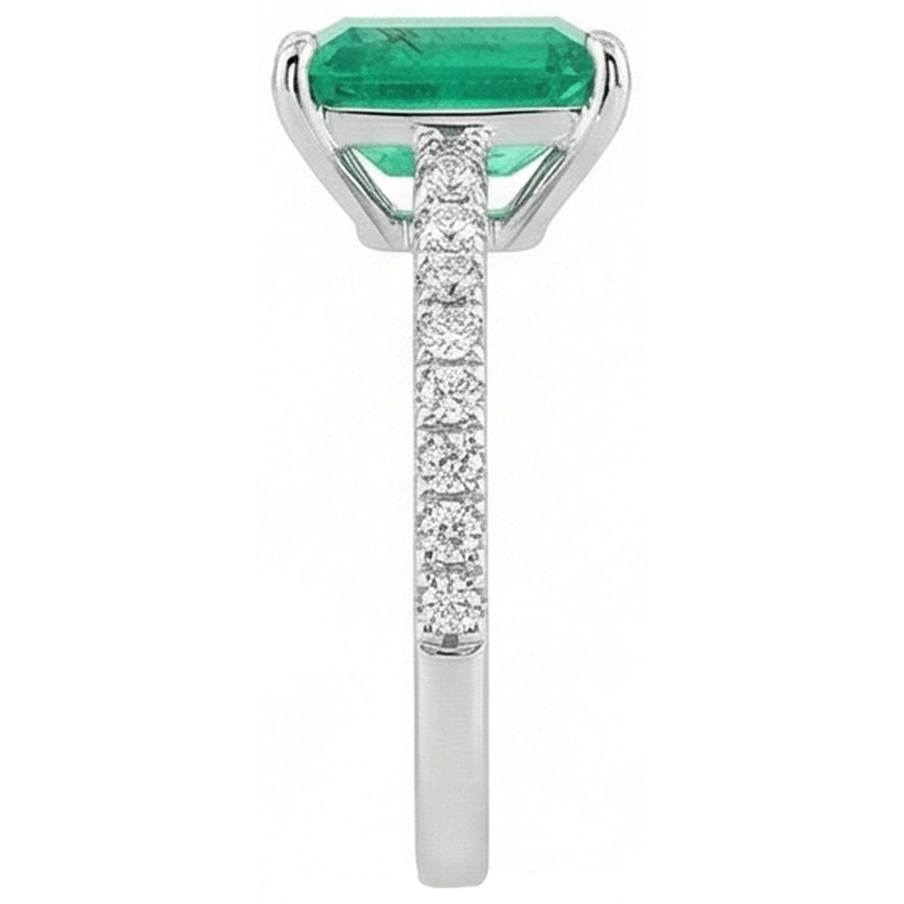 Colombian Green Emerald & Natural Earth Mined Diamond 3.60 Carats Gemstone Ring White Gold 14K