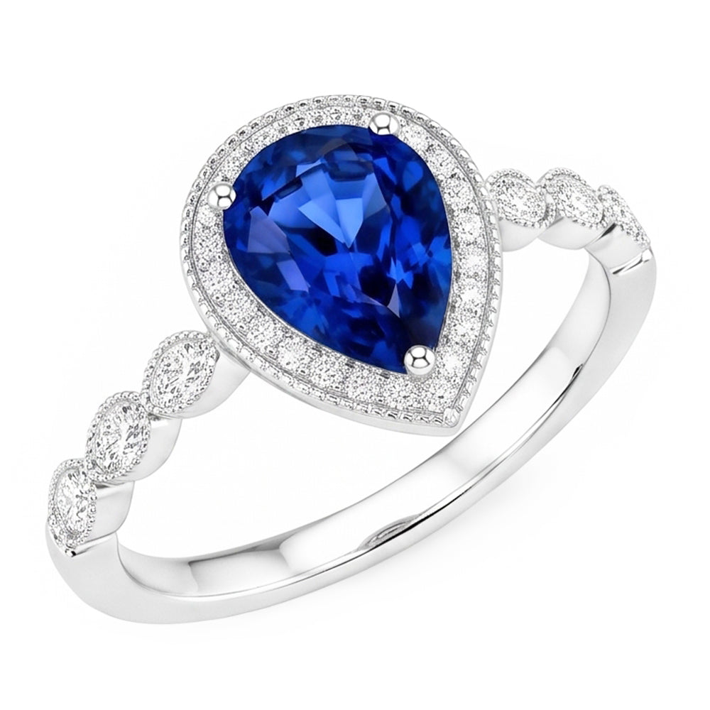 Colored Stone Ring 14 Karat White Gold – Blue Sapphire Pear Cut