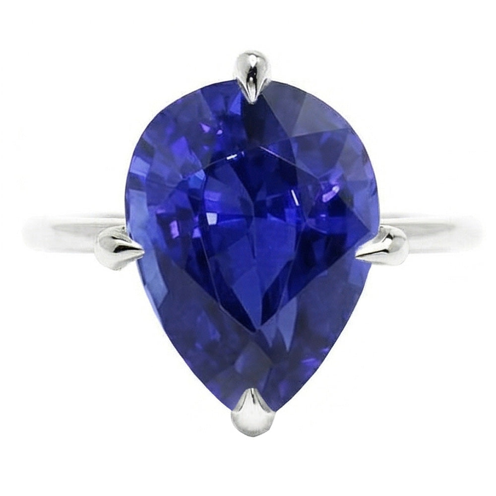 Colored Stone Ring 14 Karat White Gold – Blue Sapphire Pear Cut