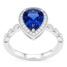 Colored Stone Ring 14 Karat White Gold – Blue Sapphire Pear Cut