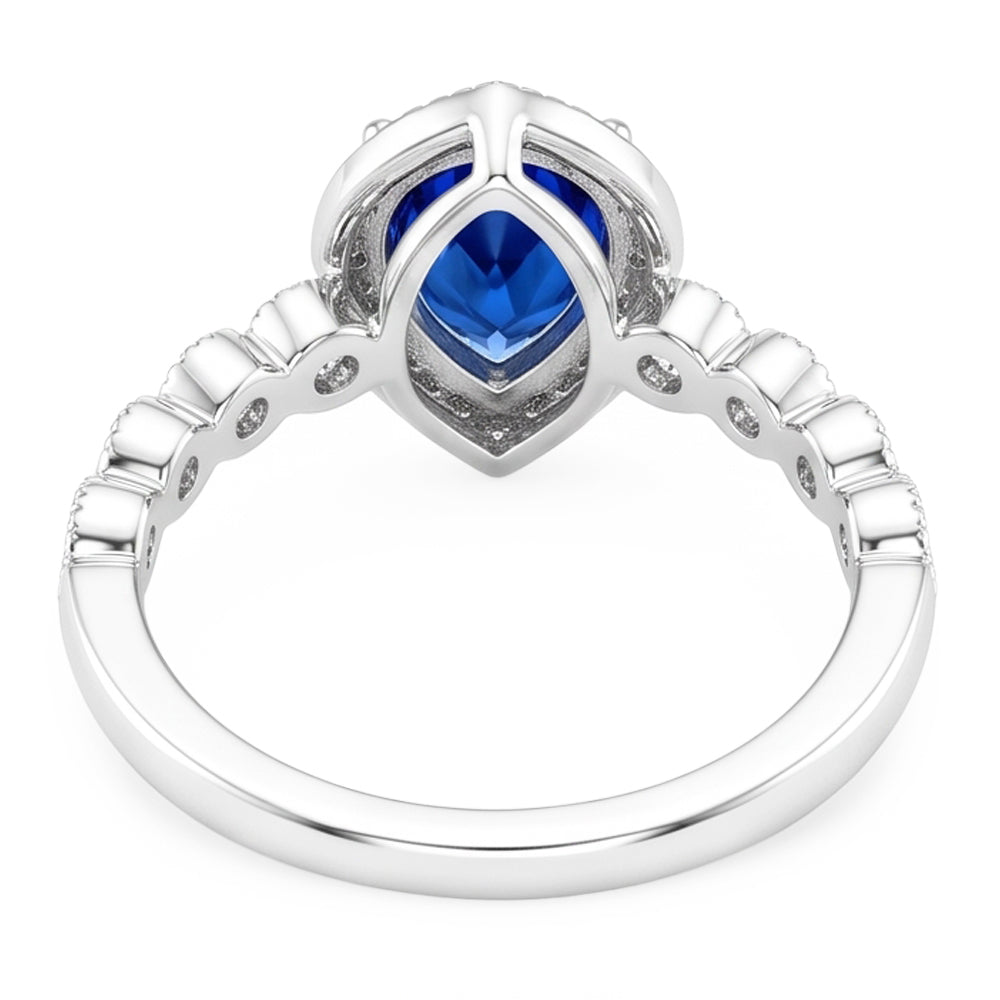 Colored Stone Ring 14 Karat White Gold – Blue Sapphire Pear Cut