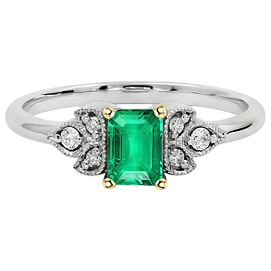 Gemstone Ring Two-Tone 14K Gold with Colombian Emerald – front view