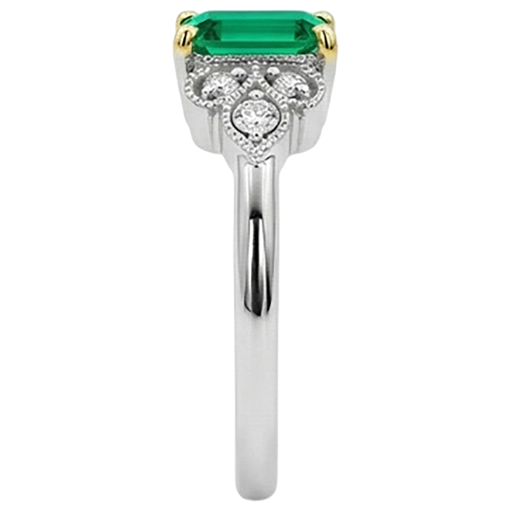 Gemstone Ring Two-Tone 14K Gold with Colombian Emerald – top view
