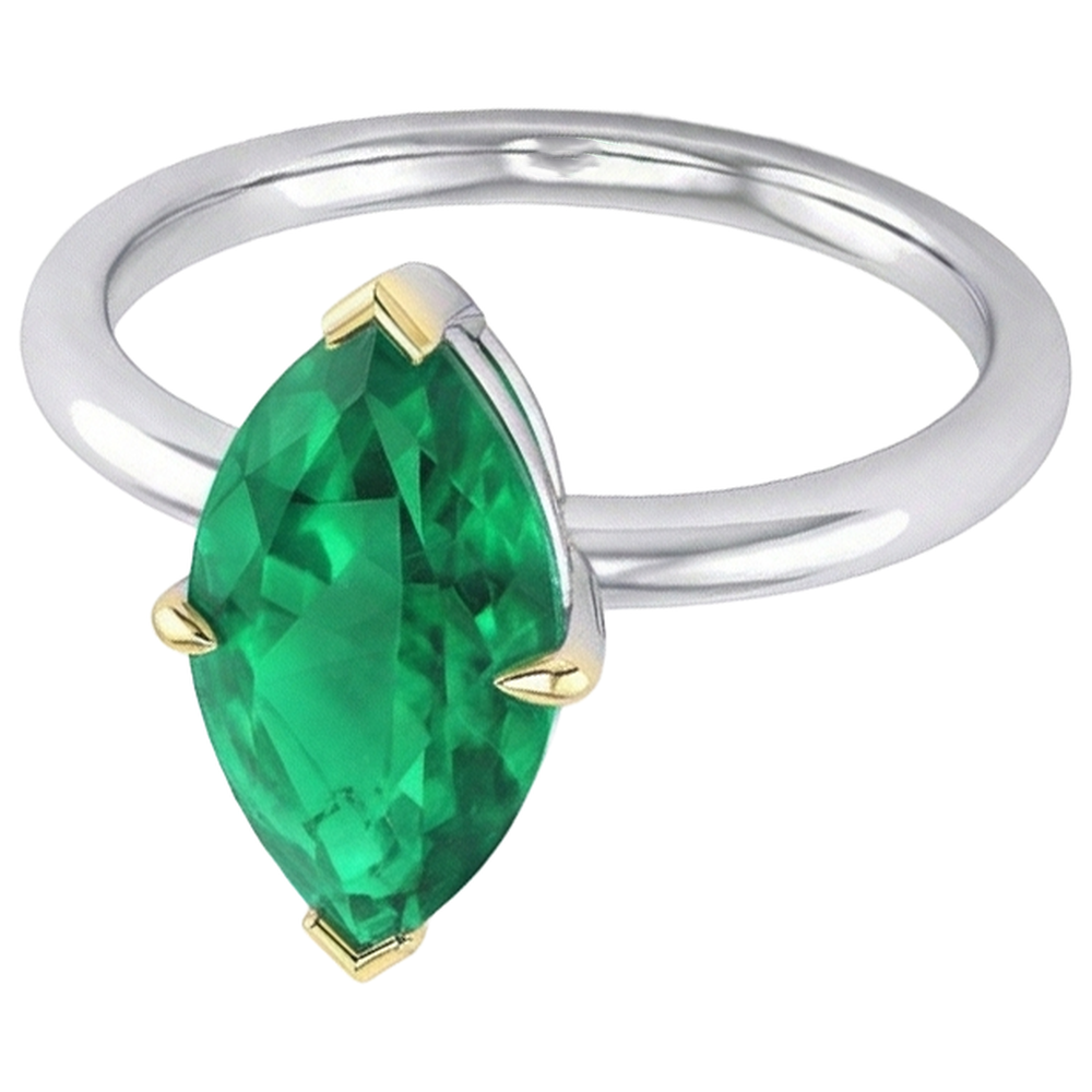 Colored Stone Ring 14 Karat Two Tone Gold with Colombian Emerald – angle view