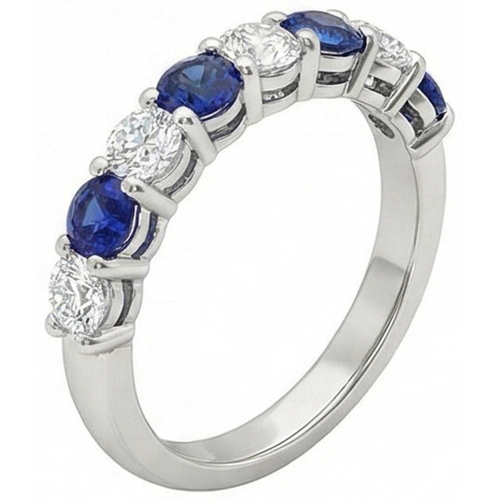 Comfort Fit Sapphire & Natural Earth Mined Diamond Band 2.75 Carats White Gold