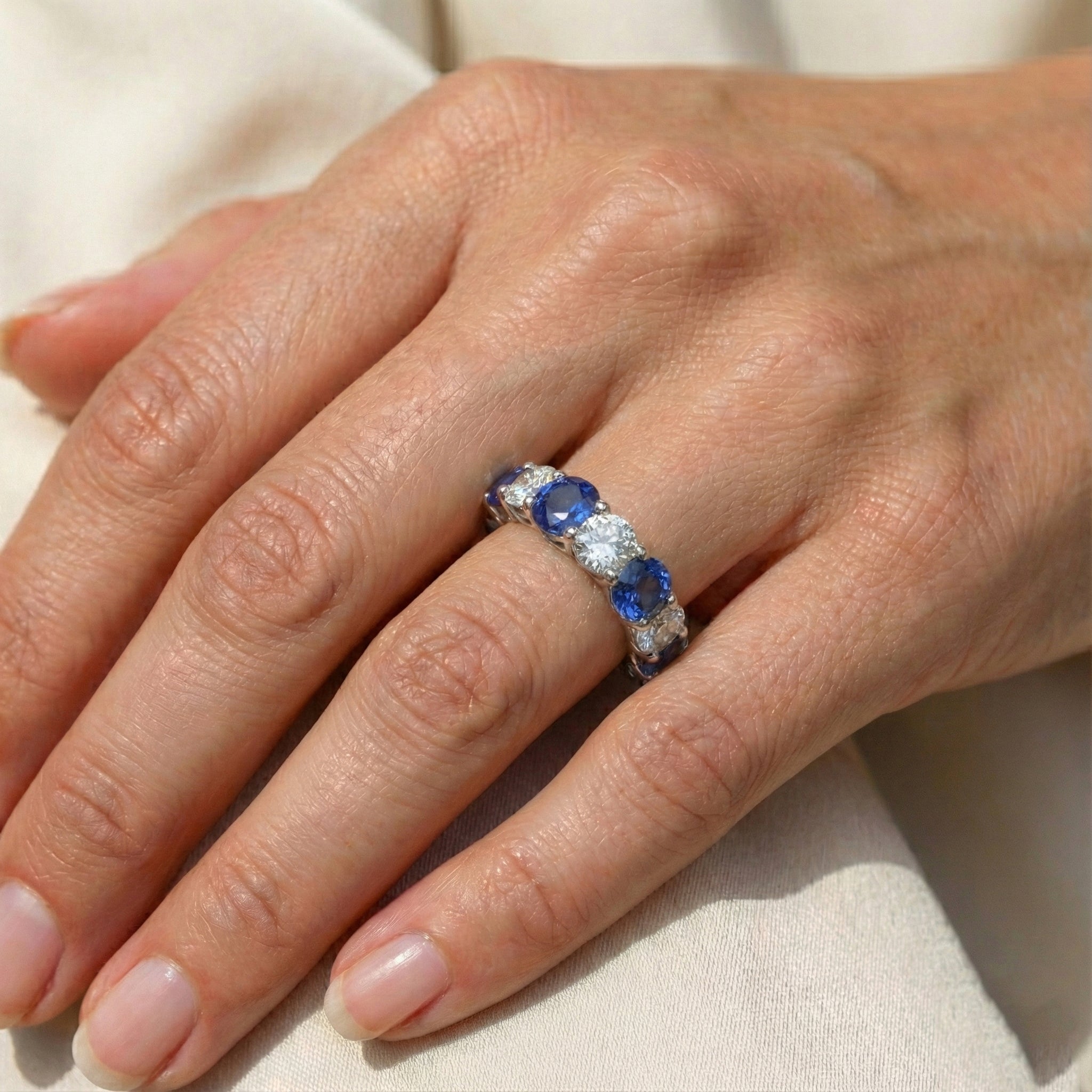 Comfort Fit Sapphire & Natural Earth Mined Diamond Band 2.75 Carats White Gold