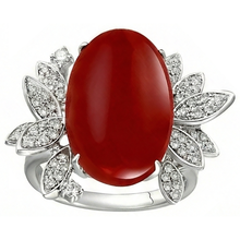 Coral With Natural Earth Mined Diamond Cocktail Ring