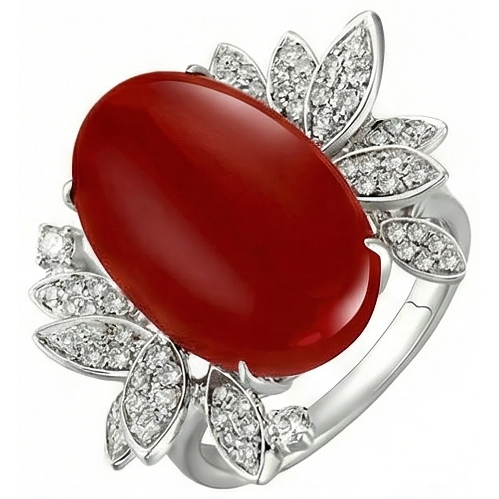 Coral With Natural Earth Mined Diamond Cocktail Ring