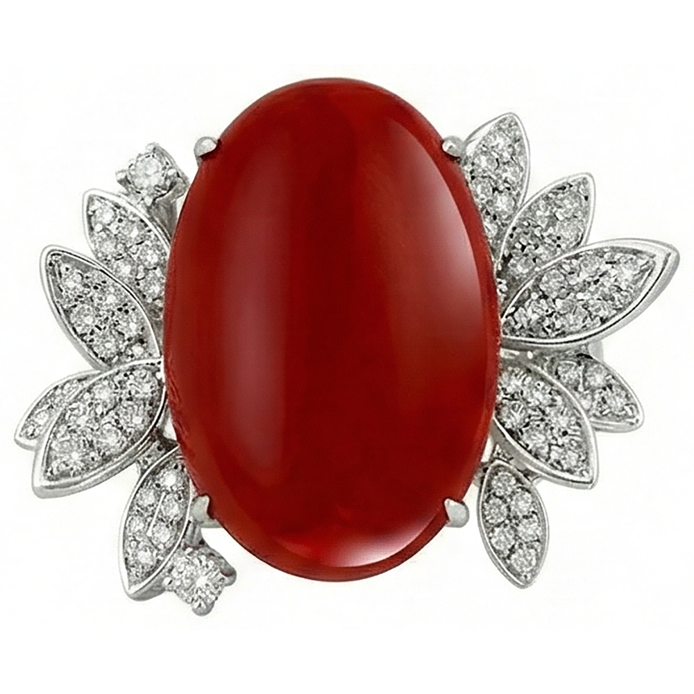 Coral With Natural Earth Mined Diamond Cocktail Ring