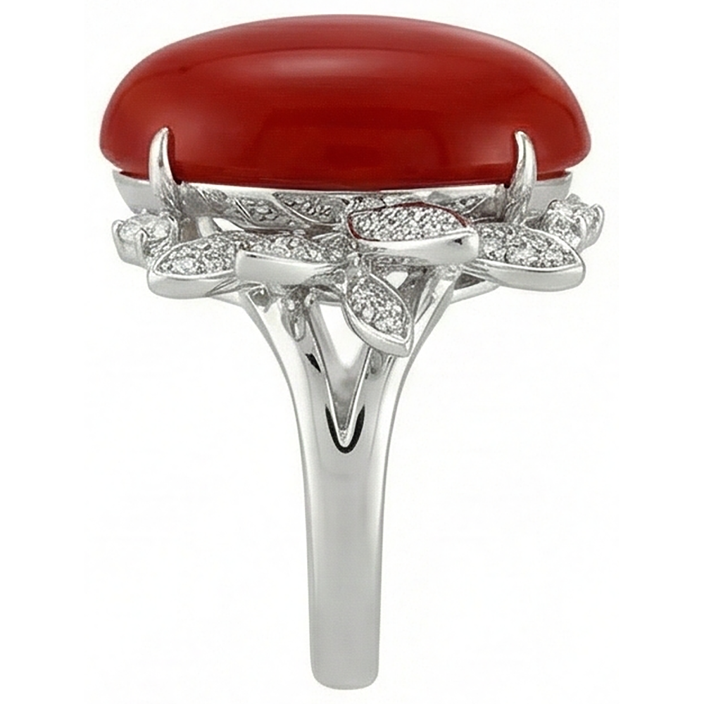 Coral With Natural Earth Mined Diamond Cocktail Ring