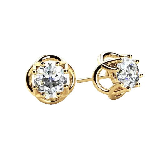 Criss Cross Solitaire Earring 1.5 Ct Genuine Women Studs Yellow Gold 14K Jewelry