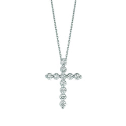 Cross Real Diamond Necklace Pendant 1.11 Carats 14K White Gold