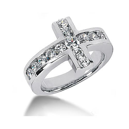 Cross Shape Ladies Real Diamonds Ring Band Set 3.40 Ct. White Gold