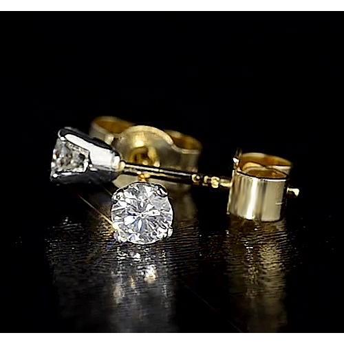 Crown Setting Round 1 Carat Diamond Stud Earrings Yellow Gold 14K