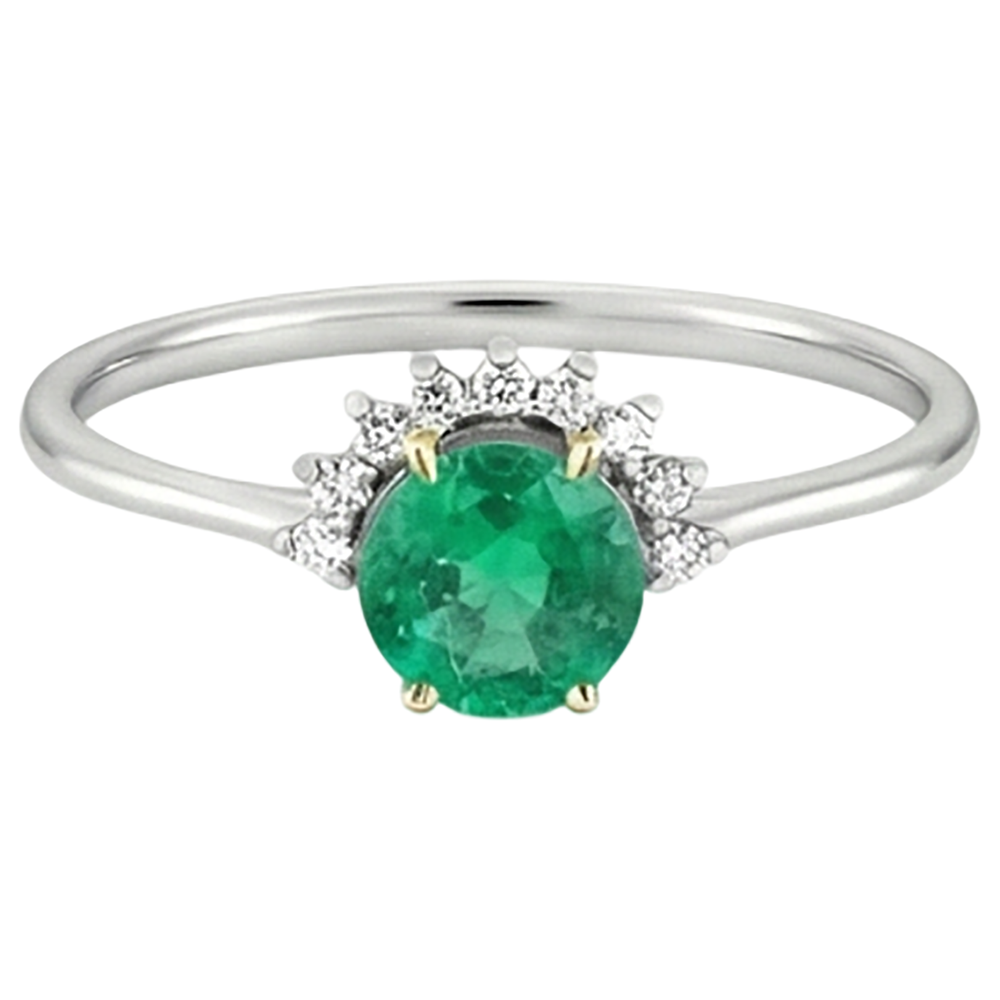 Emerald Gemstone Ring 2-ct 14 Karat Two Tone Gold – front view