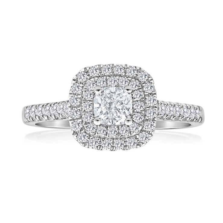 Cushion And Round 3 Carats Real Diamond Anniversary Ring 14K White Gold