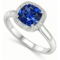 Cushion And Round Cut 3 Ct Sri Lanka Sapphire Ring White Gold 14K