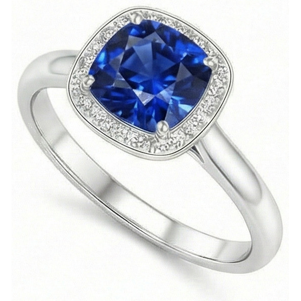 Cushion And Round Cut 3 Ct Sri Lanka Sapphire Ring White Gold 14K