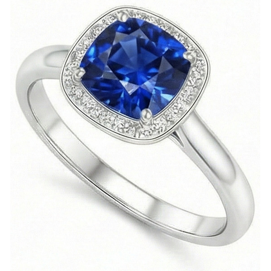 Cushion And Round Cut 3 Ct Sri Lanka Sapphire Ring White Gold 14K