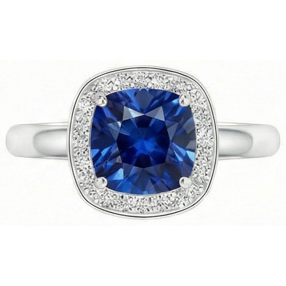 Cushion And Round Cut 3 Ct Sri Lanka Sapphire Ring White Gold 14K