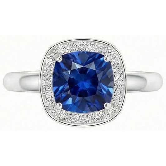 Cushion And Round Cut 3 Ct Sri Lanka Sapphire Ring White Gold 14K