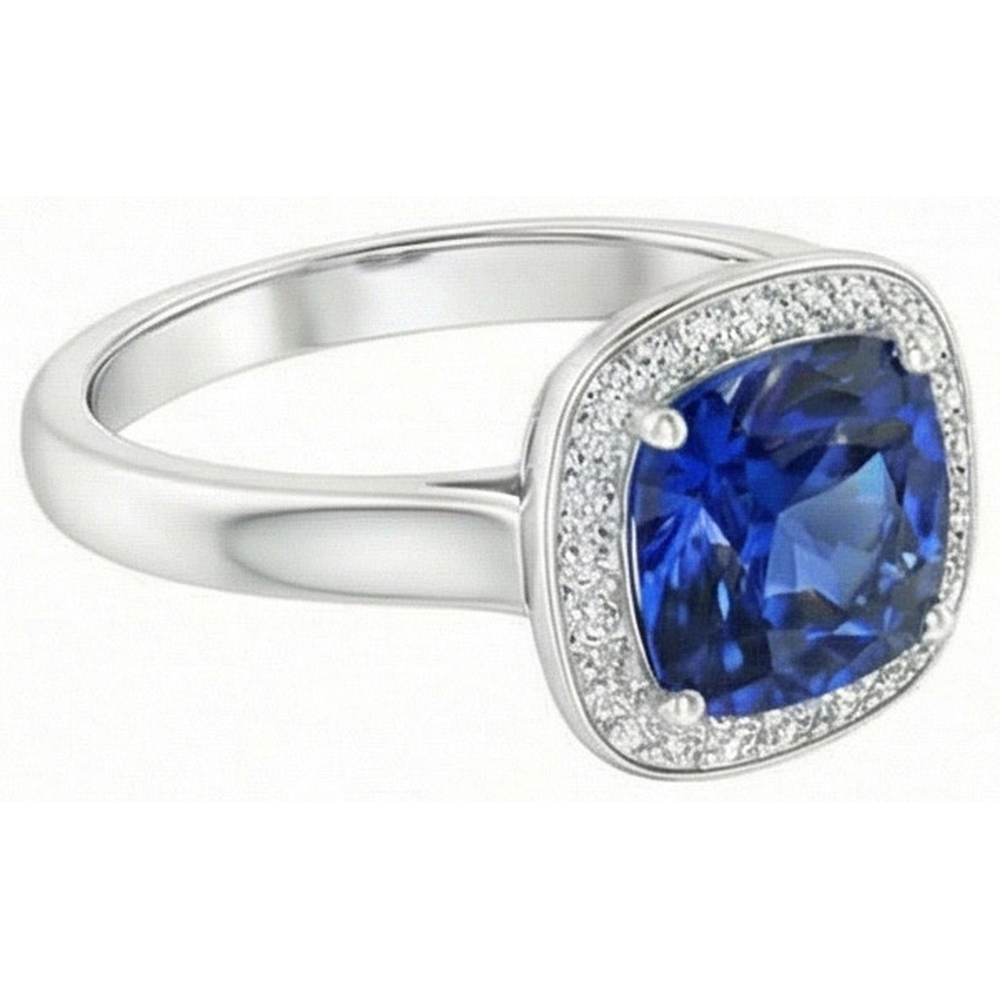 Cushion And Round Cut 3 Ct Sri Lanka Sapphire Ring White Gold 14K