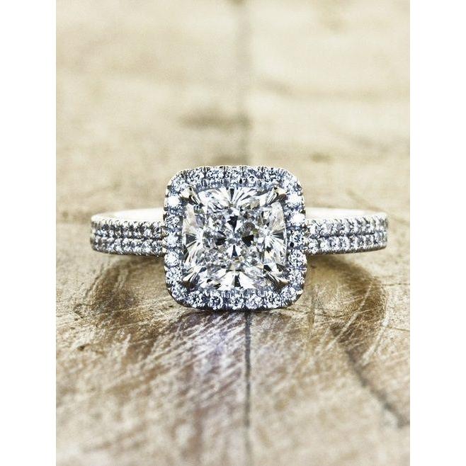 Cushion And Round Cut 3.20 Carats Real Diamond Halo Ring