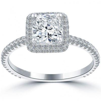 Cushion And Round Cut 3.80 Carats Natural Diamond Halo Wedding Ring