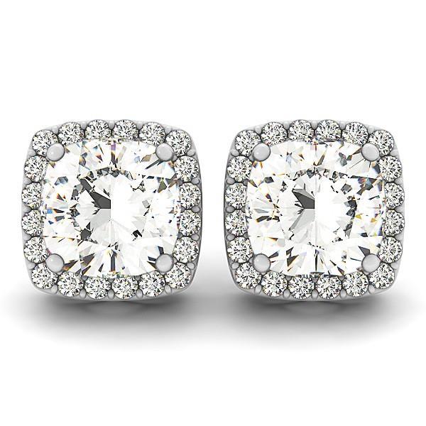 Cushion And Round Cut Genuine Halo Diamond Stud Earring 2.40 Carats