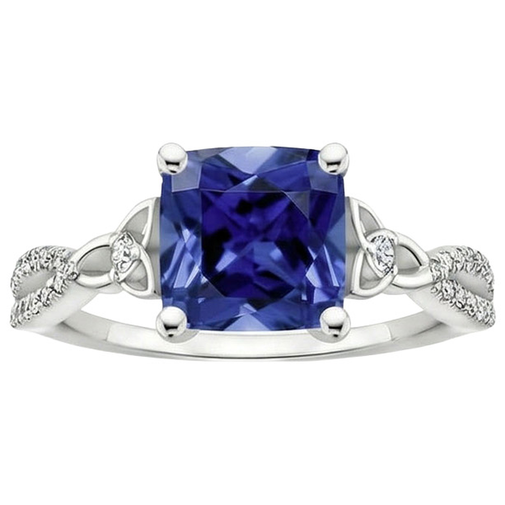 Cushion Blue Ceylon Sapphire And Natural Earth Mined Diamond Gemstone Ring 3.25 Carats