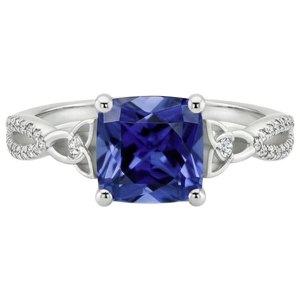 Cushion Blue Ceylon Sapphire And Natural Earth Mined Diamond Gemstone Ring 3.25 Carats