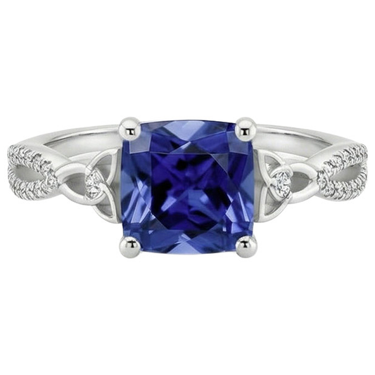 Cushion Blue Ceylon Sapphire And Natural Earth Mined Diamond Gemstone Ring 3.25 Carats