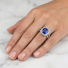 Cushion Blue Sapphire With Natural Earth Mined DIAMOND ( NOT LAB GROWN )s 4.50 Carats Ring White Gold 14K