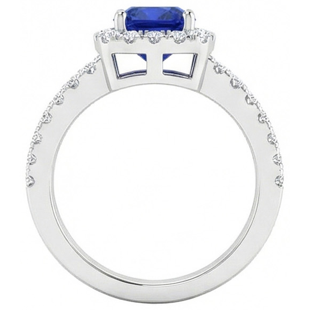 Cushion Blue Sapphire With Natural Earth Mined DIAMOND ( NOT LAB GROWN )s 4.50 Carats Ring White Gold 14K