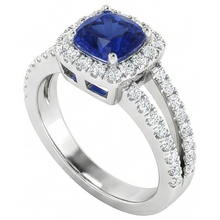 Cushion Blue Sapphire With Natural Earth Mined DIAMOND ( NOT LAB GROWN )s 4.50 Carats Ring White Gold 14K
