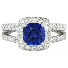 Cushion Blue Sapphire With Natural Earth Mined DIAMOND ( NOT LAB GROWN )s 4.50 Carats Ring White Gold 14K