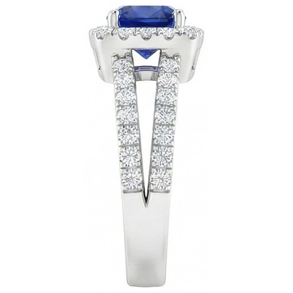 Cushion Blue Sapphire With Natural Earth Mined DIAMOND ( NOT LAB GROWN )s 4.50 Carats Ring White Gold 14K