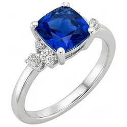 Cushion Blue Sapphire & Natural Earth Mined Diamond Engagement Ring 2.50 Carats White Gold