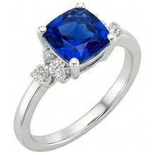 Cushion Blue Sapphire & Natural Earth Mined Diamond Engagement Ring 2.50 Carats White Gold