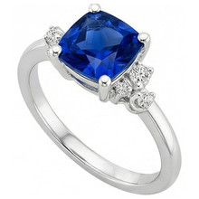 Cushion Blue Sapphire & Natural Earth Mined Diamond Engagement Ring 2.50 Carats White Gold