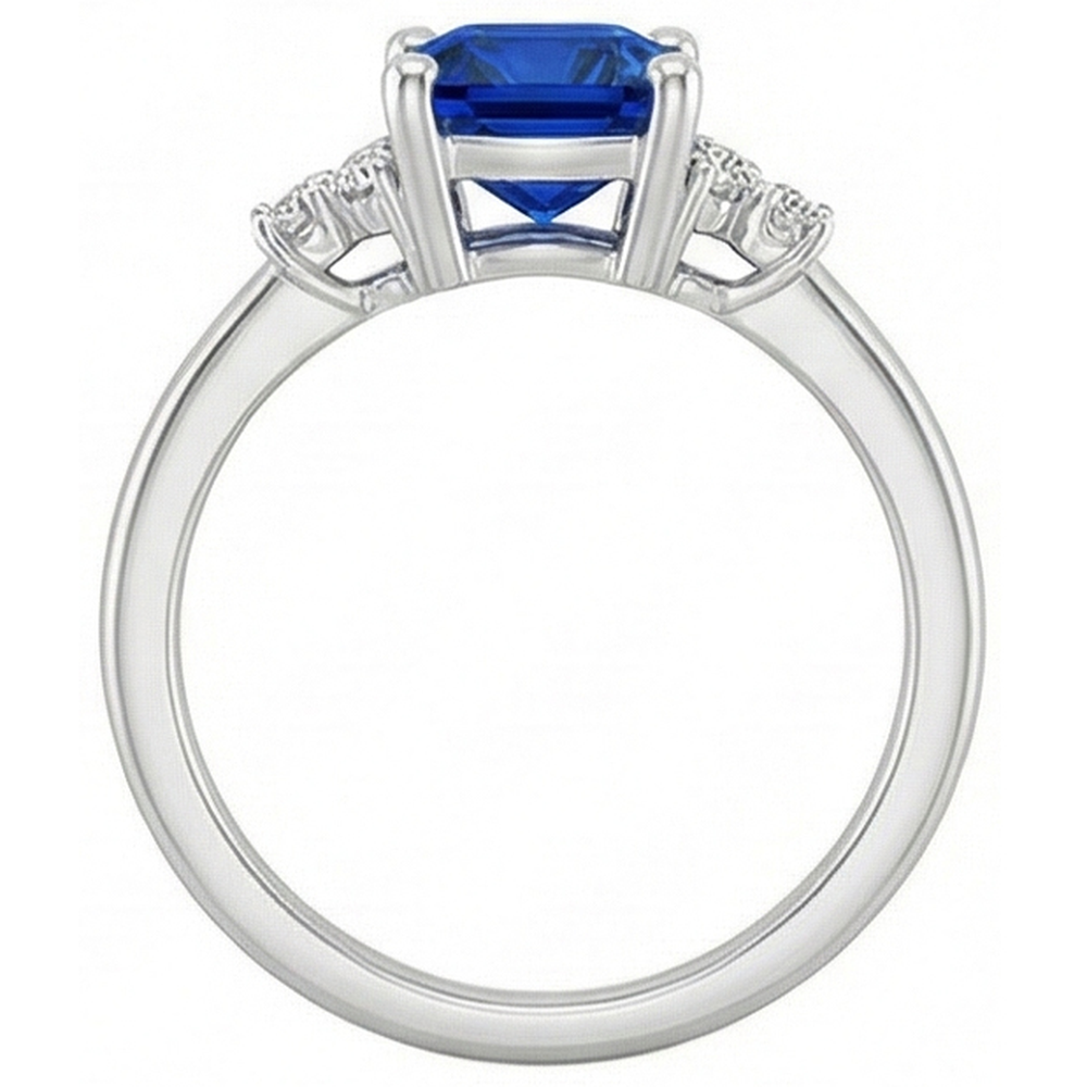 Cushion Blue Sapphire & Natural Earth Mined Diamond Engagement Ring 2.50 Carats White Gold