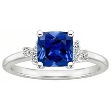 Cushion Blue Sapphire & Natural Earth Mined Diamond Engagement Ring 2.50 Carats White Gold