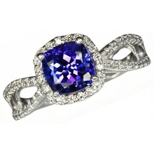 Cushion Blue Tanzanite And Natural Earth Mined Diamond Ring 5.50 Carats White Gold 14K