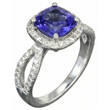 Cushion Blue Tanzanite And Natural Earth Mined Diamond Ring 5.50 Carats White Gold 14K