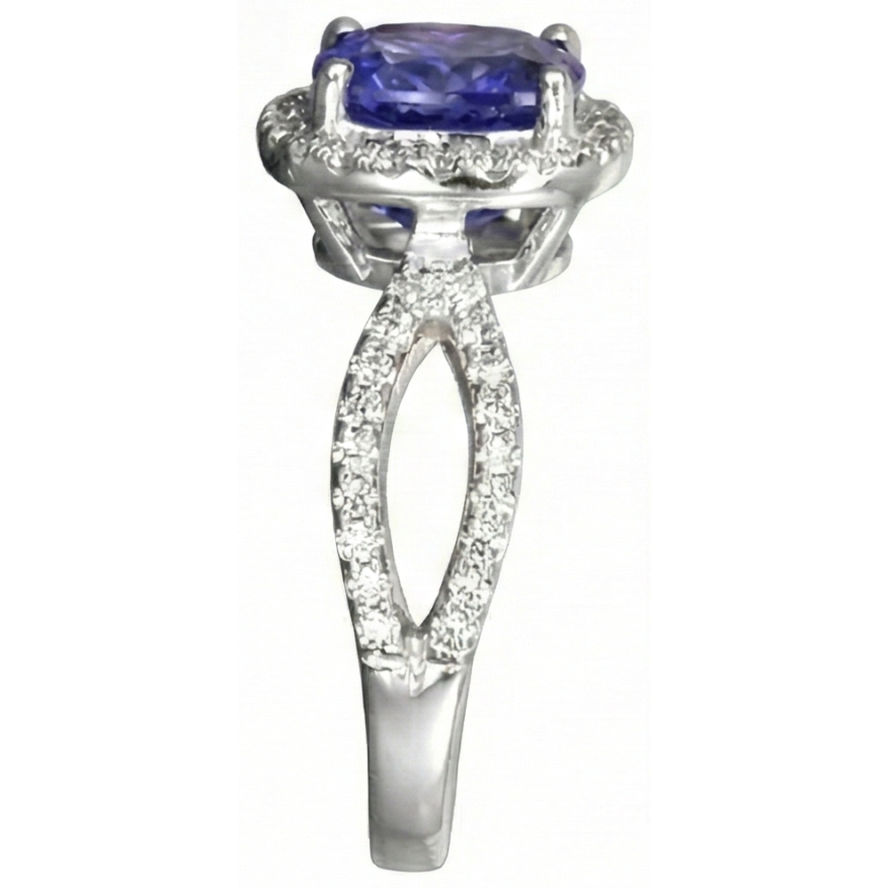 Cushion Blue Tanzanite And Natural Earth Mined Diamond Ring 5.50 Carats White Gold 14K
