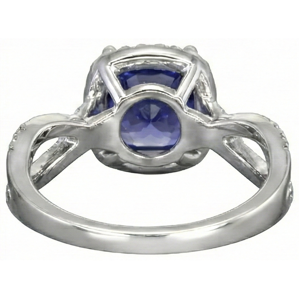 Cushion Blue Tanzanite And Natural Earth Mined Diamond Ring 5.50 Carats White Gold 14K