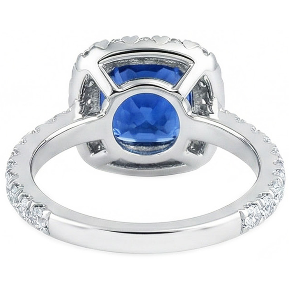 Cushion Ceylon Blue Sapphire With Natural Earth Mined Diamonds 2.50 Ct. Ring